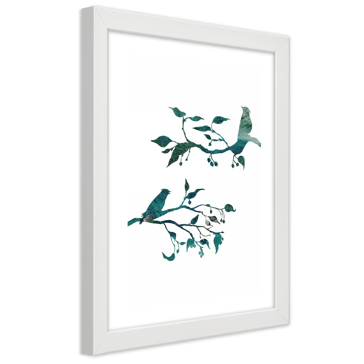 Plakat w ramie białej, Ptaki na gałązkach (Rozmiar 60x90)