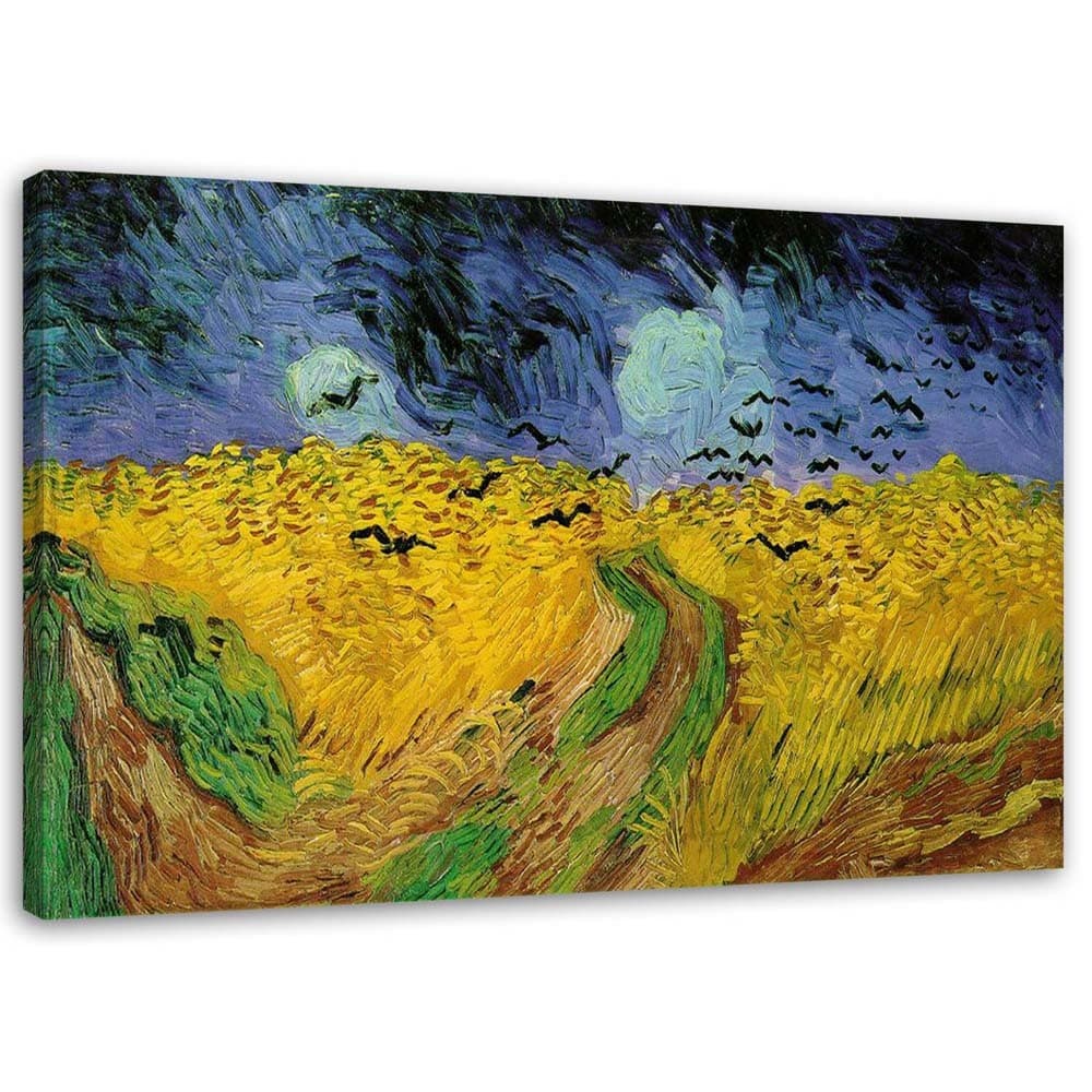 Obraz na płótnie, Pole pszenicy z krukami - V. van Gogh reprodukcja (Rozmiar 90x60)