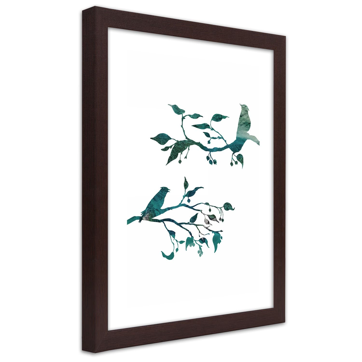 Plakat w ramie brązowej, Ptaki na gałązkach (Rozmiar 60x90)