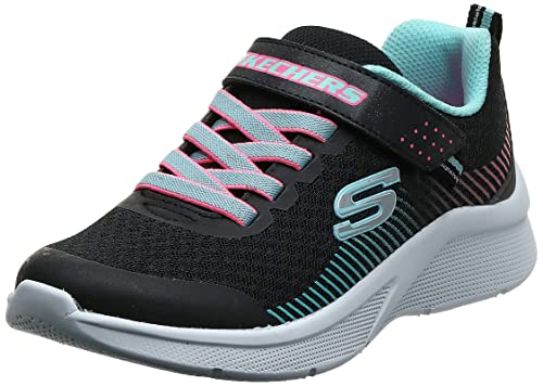 Skechers Trampki dziewczęce Microspec, Czarna czarna siatka Aqua Neon różowe wykończenie Bkaq - 35 EU