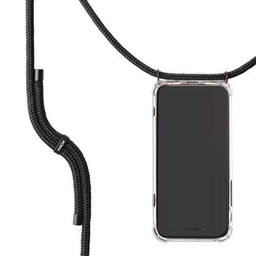 KNOK Łańcuszek na telefon komórkowy kompatybilny z iPhone 11 Pro, silikonowe etui z paskiem – etui na telefon komórkowy do zawieszenia – przezroczyste etui ze sznurkiem – etui ochronne ze sznurkiem