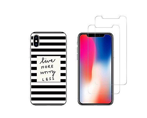 NOVAGO kompatybilny z iPhone XS iPhone X Combo (obudowa + folia) obudowa antywstrząsowa z nadrukiem + 2 folie ze szkła hartowanego 0,26 mm odporne na eksplozję ekranu (czarne cechy)