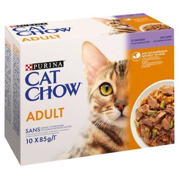 PURINA Cat Chow Adult Jagnięcina z zieloną fasolka Multipack 10x85g