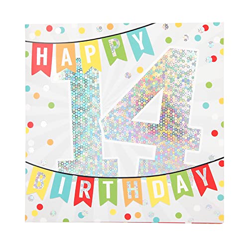 Depesche 11515-024 Kartka z liczbami na 14. urodziny z muzyką, uszlachetniona kartka składana z oryginalnym tekstem wewnętrznym, w tym koperta, format 15,5 x 15,5 cm