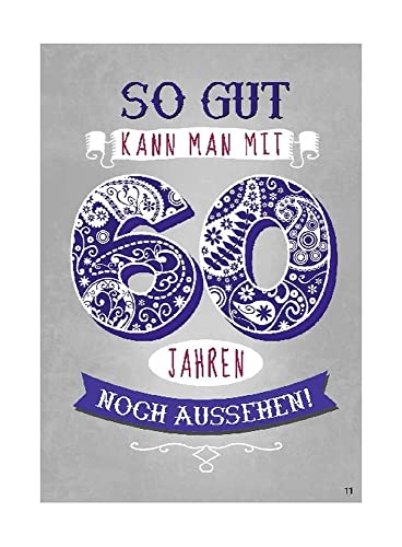 Kartka z życzeniami na 60. urodziny, niezwykła kartka urodzinowa z muzyką, sentencją i ruchomymi elementami, w zestawie koperta, 14,8 x 21 cm