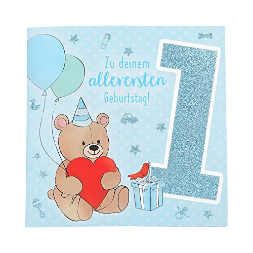 Depesche 11515-002 Kartka z liczbami na 1. urodziny z muzyką, uszlachetniona kartka składana z oryginalnym tekstem wewnętrznym, w tym koperta, format 15,5 x 15,5 cm