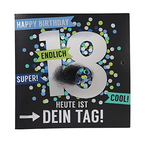 Depesche 11515-030 Kartka z liczbami na 18. urodziny z muzyką, uszlachetniona kartka składana z oryginalnym tekstem wewnętrznym, w tym koperta, format 15,5 x 15,5 cm