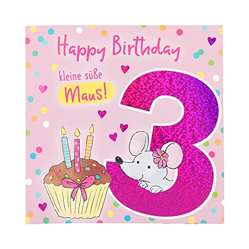 Depesche 11515-005 Kartka z liczbami na 3. urodziny z muzyką, uszlachetniona kartka składana z oryginalnym tekstem wewnętrznym, w tym koperta, format 15,5 x 15,5 cm