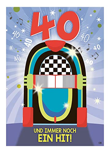Kartka z życzeniami na 40 urodziny, niezwykła kartka urodzinowa z muzyką, sentencją i ruchomymi elementami, w zestawie koperta, 14,8 x 21 cm