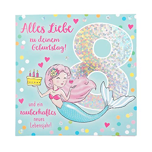 Depesche 11515-015 Kartka z liczbami na 8. urodziny z muzyką, uszlachetniona kartka składana z oryginalnym tekstem wewnętrznym, w tym koperta, format 15,5 x 15,5 cm