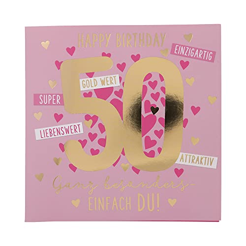 Depesche 11515-043 Kartka z liczbami na 50. urodziny z muzyką, uszlachetniona kartka składana z oryginalnym tekstem wewnętrznym, w tym koperta, format 15,5 x 15,5 cm