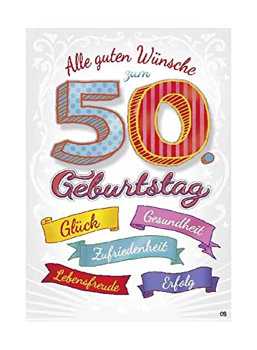 Kartka z życzeniami na 50. urodziny, niezwykła kartka urodzinowa z muzyką, sentencją i ruchomymi elementami, w zestawie koperta, 14,8 x 21 cm