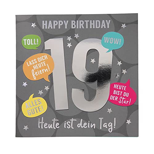 Depesche 11515-031 Kartka z liczbami na 19. urodziny z muzyką, uszlachetniona kartka składana z oryginalnym tekstem wewnętrznym, w tym koperta, format 15,5 x 15,5 cm