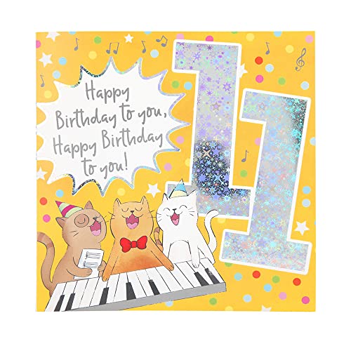 Depesche 11515-021 Kartka z liczbami na 11. urodziny z muzyką, uszlachetniona kartka składana z oryginalnym tekstem wewnętrznym, w tym koperta, format 15,5 x 15,5 cm