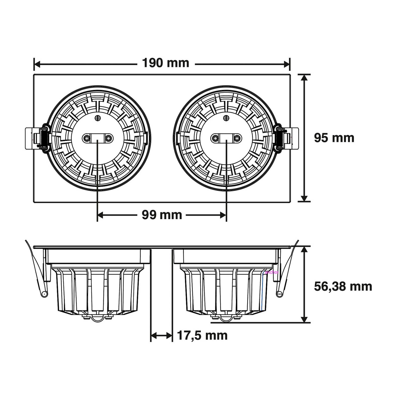 SLC DL04 Square X2 wpuszczana LED 3000K czarna