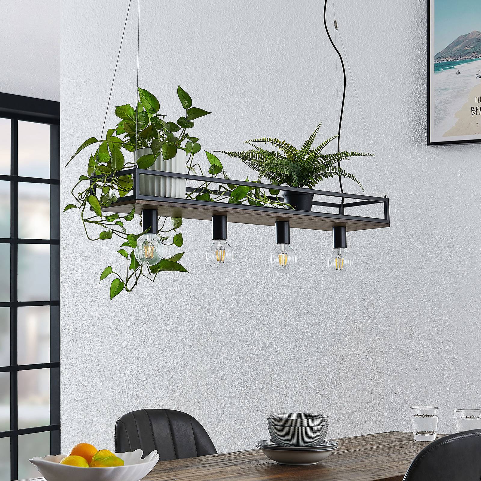 Lindby Kirista lampa wisząca, 4-punktowa, drewno