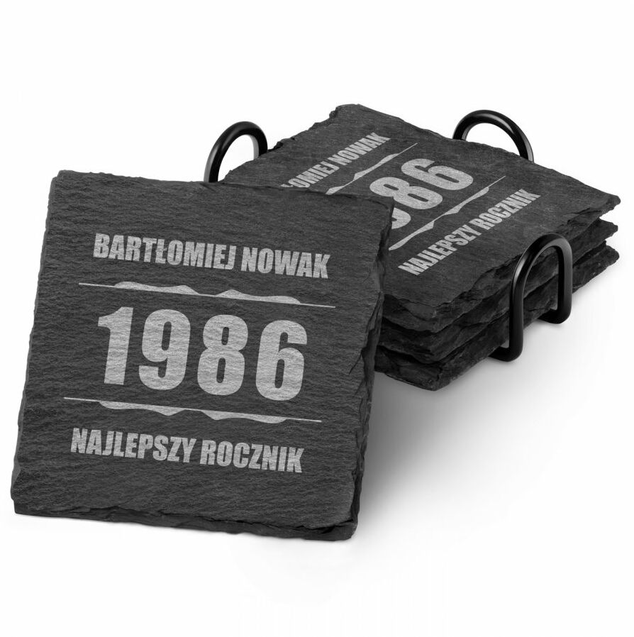 Kamienne podstawki pod kubek grafitowe z grawerem - zestaw x4 dla