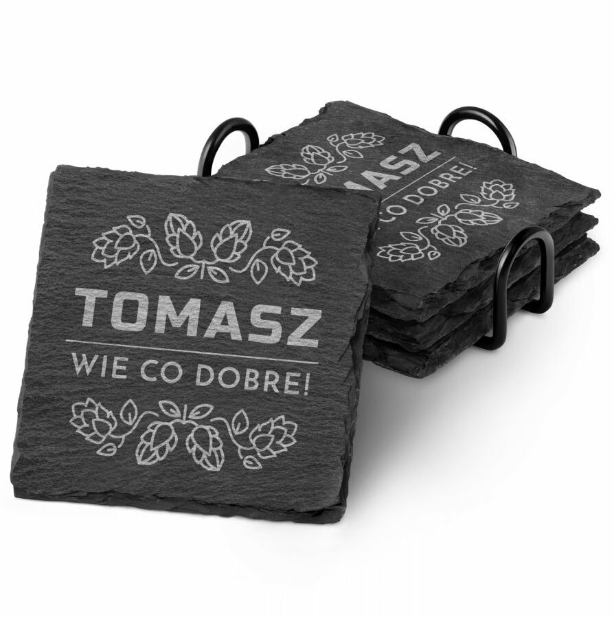 Kamienne podstawki pod kubek grafitowe z grawerem - zestaw x4 dla