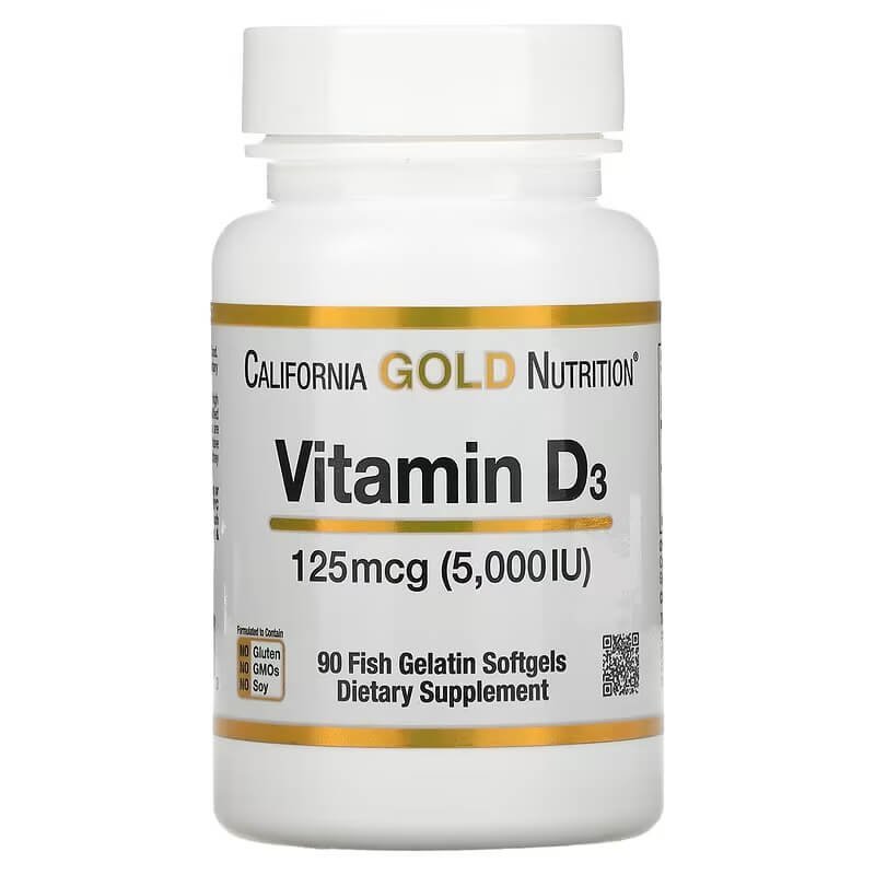 California Gold Nutrition, Vitamin D3, 125 mcg (5,000 IU), 90 kaps.