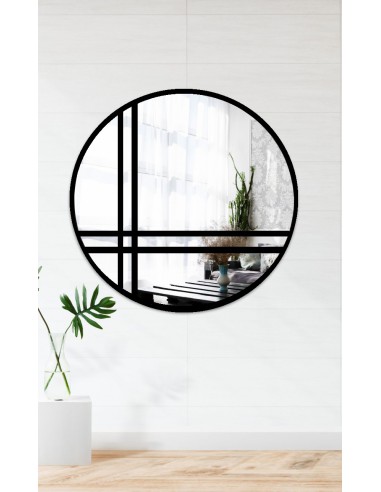 Lustro okrągłe ze szprosami OKTAN II w czarnej matowej ramie mdf - kolor ramy do wyboru, Dostępne wymiary: Średnica 50cm