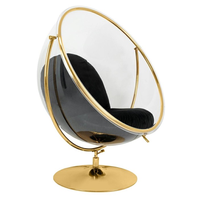 Fotel przezroczysty BUBBLE STAND 2 GOLD VELVET poduszka czarna
