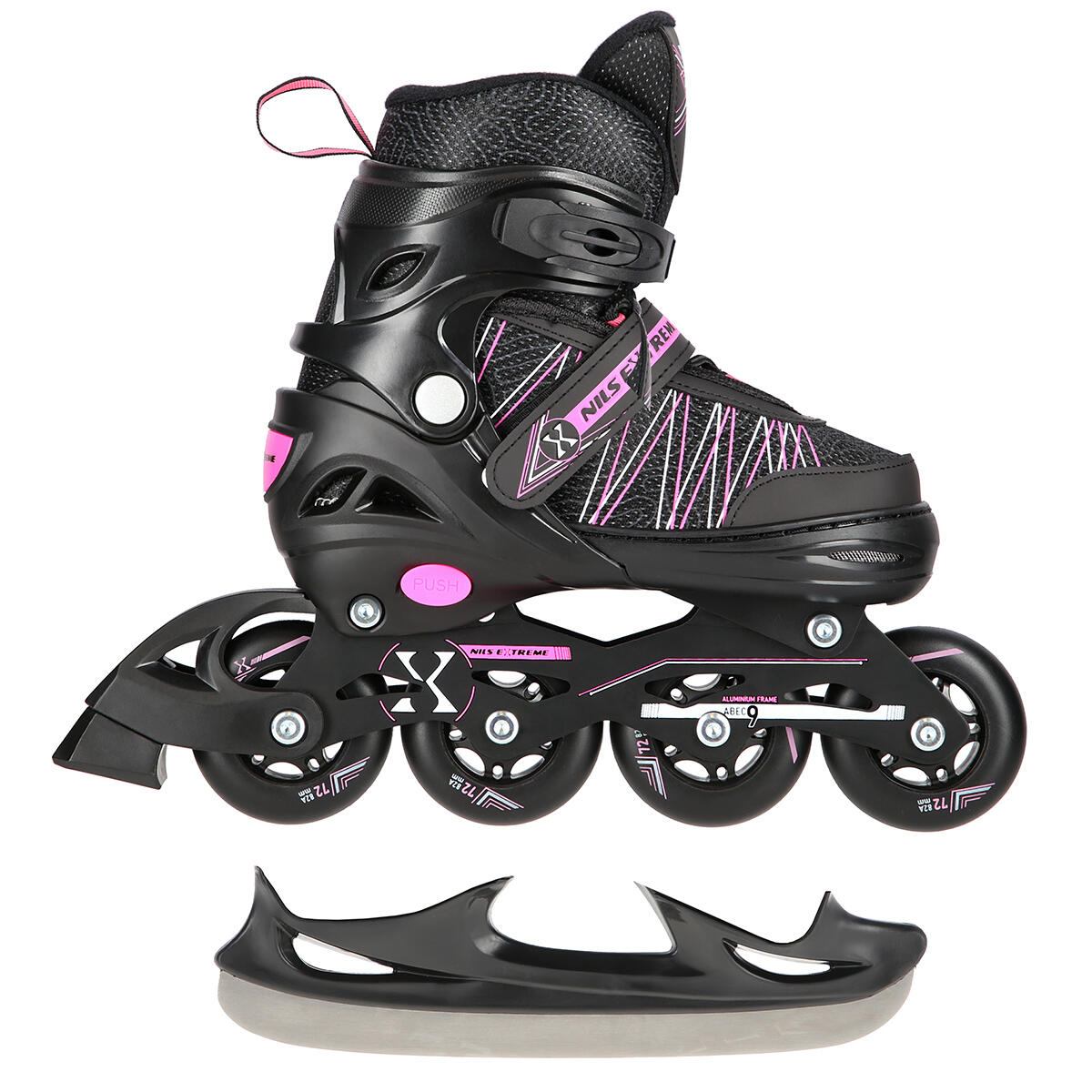 Nils Extreme NH11912 A 2w1 BLACK/PINK ROZM. S(31-34) ŁYŻWOROLKI Z WYM. PŁ. HOKEJOWĄ EXTREME