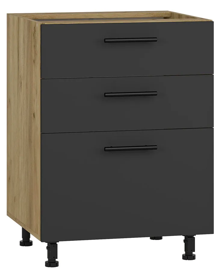 Kuchenna szafka dolna z szufladami dąb craft + antracyt E5-H28