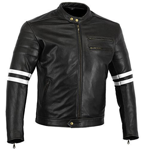Bikers Gear The Rocker motocykl czarna skórzana kawiarnia Racer kurtka CE1621-1 PU pancerz, biała, UK 42 EU 52 XL