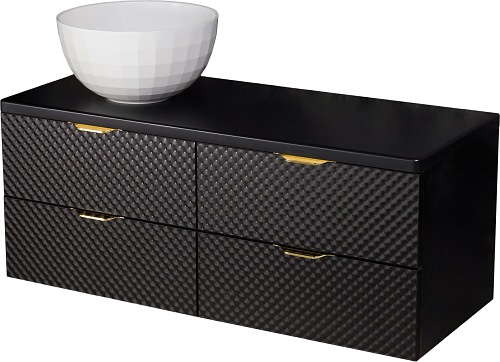 Szafka łazienkowa wisząca z umywalką 120 cm szklane fronty złoty uchwyt Glow Gante