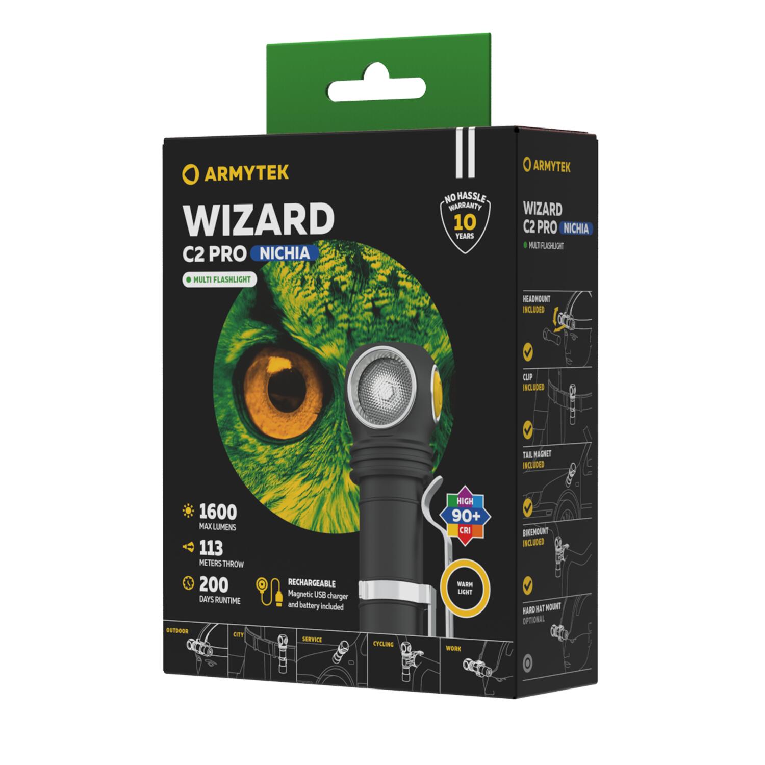 ARMYTEK Latarka Czołowa Armytek Wizard C2 Pro Nichia Magnet USB Ciepły 1600 lm F06801W
