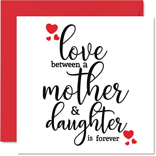 Kartka urodzinowa z sercem dla córki mamy - Forever Love Mother & Daughter - piękna kartka na Dzień Matki od córki dziewczynki prezenty urodzinowe, 145 mm x 145 mm kartki z życzeniami dla mamy mamy