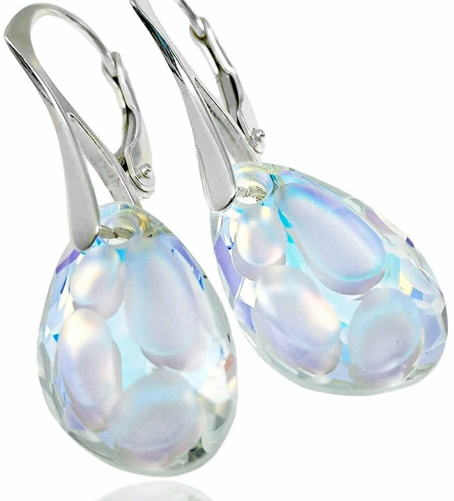 NOWE Kryształy KOLCZYKI AURORA RADIOLARIAN CRYSTAL SREBRO