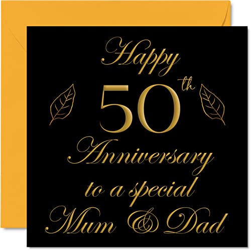 Specjalna złota kartka rocznicowa dla taty mamy rodziców - specjalnej mamy i taty - kartki z okazji 50. rocznicy ślubu od syna córki rodziny, 145 mm x 145 mm kartki z życzeniami na 50 rocznice