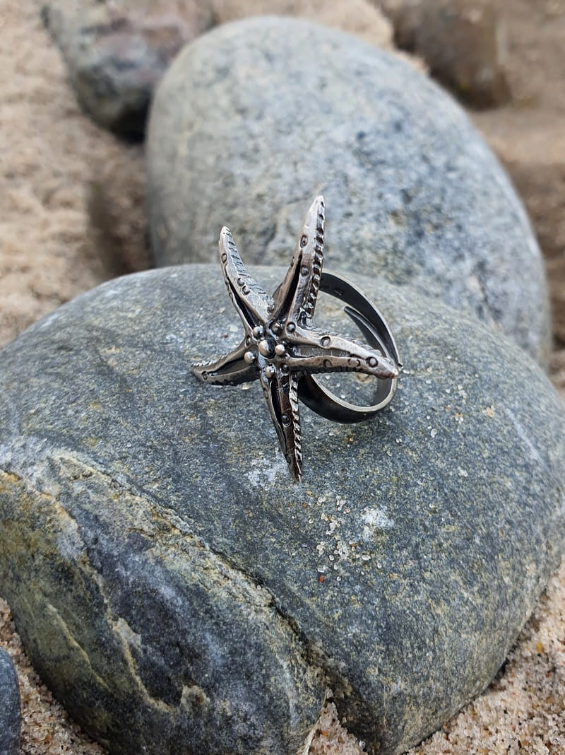 Rozgwiazda duża szara - pierścionek srebrny