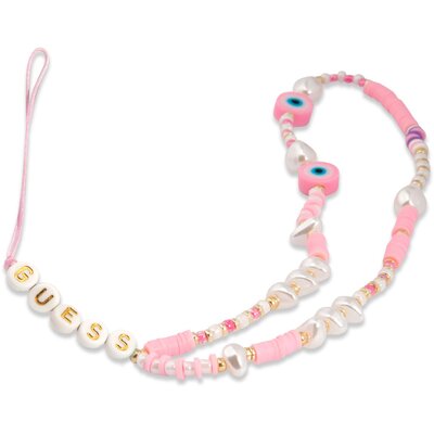 Guess zawieszka do telefonu Phone Strap rózowy/pink Beads Shell