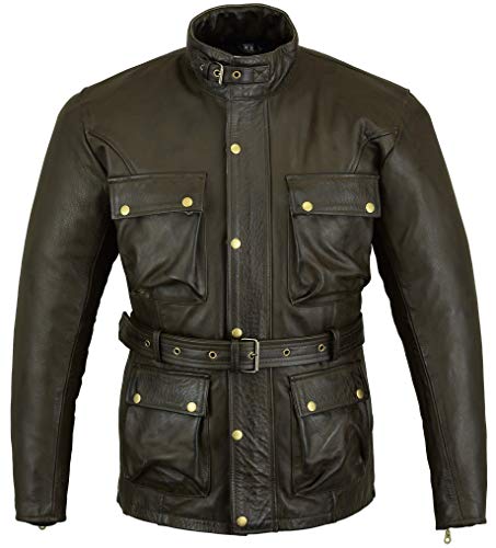 Bikers Gear Australia Klasyczna marynarka w stylu vintage woskowana szlak skórzana kurtka motocyklowa retro z CE1621-1, 5-częściowa, zdejmowana, brązowa, rozmiar L