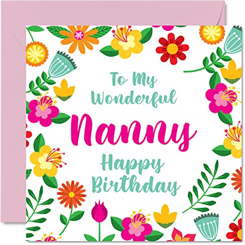Zabawne kartki urodzinowe dla niani - wspaniała kobieta - urocza kartka urodzinowa dla niani od wnuczka wnuka, specjalne prezenty urodzinowe, 145 mm x 145 mm Kwiatowe kartki z życzeniami