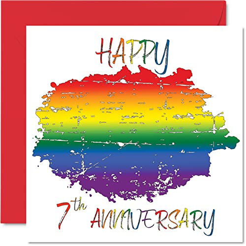 LGBT Gay miedziana karta rocznicowa dla męża żony - Happy Ajuary, kartka z okazji 7. rocznicy ślubu dla partnera, 145 mm x 145 mm Gay Pride LGBT kartki okolicznościowe na siódme rocznice