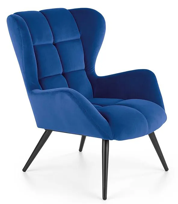 Granatowy pikowany fotel uszak T9-L77