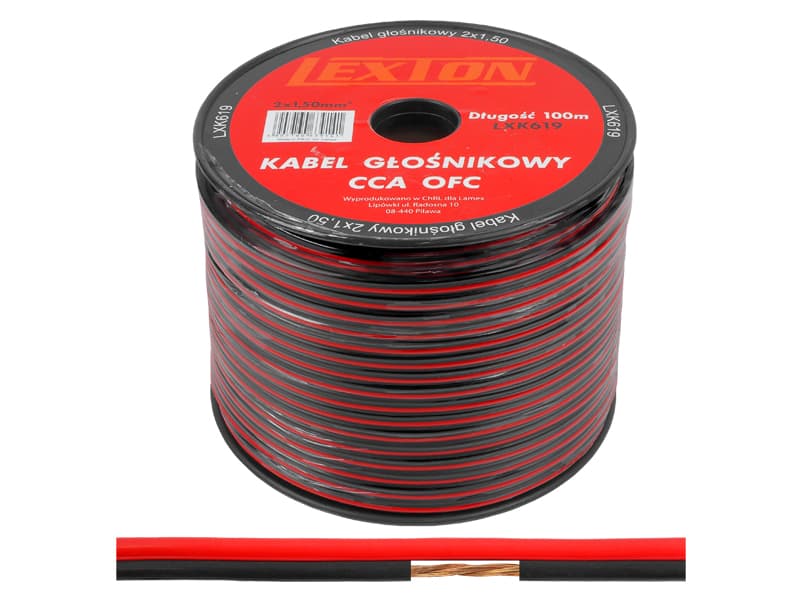 Kabel głośnikowy LEXTON 2x1.50 CCA czarno/czerwony (1LM)
