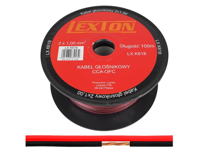 Kabel głośnikowy 2 x 1,00 CCA, czarno-czerwony. (1LM)