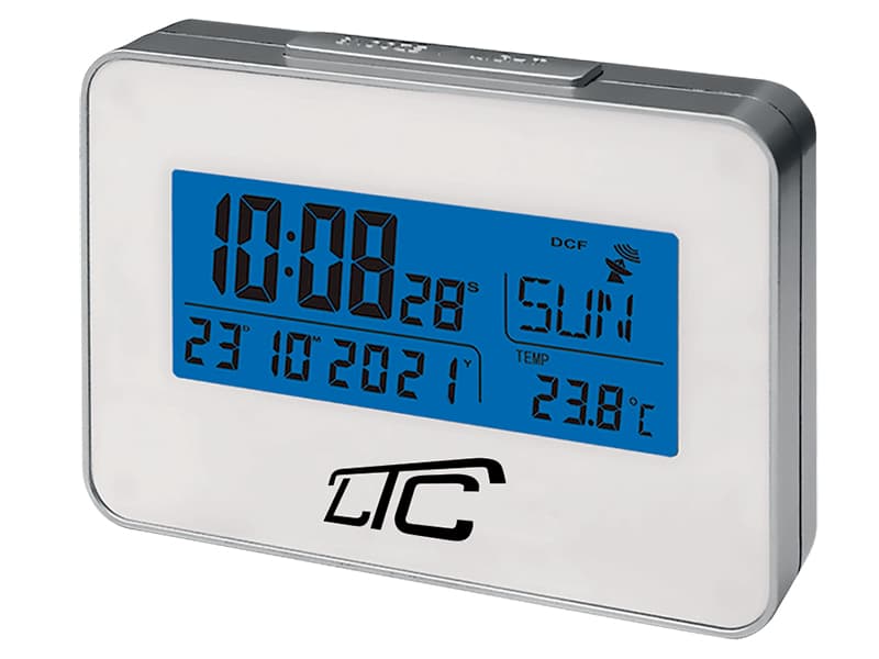 Budzik z termometrem  LTC, sterowany radiowo, srebrny (1LM)