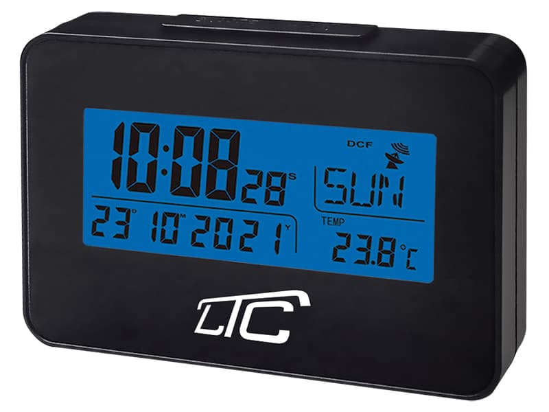 Budzik z termometrem  LTC, sterowany radiowo, czarny. (1LM)