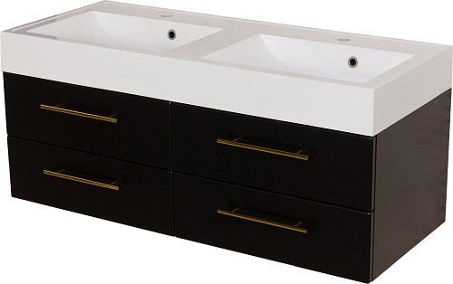 Szafka łazienkowa wisząca czarny mat z umywalką dwie komory 120 cm Nela Belli Gold Gante