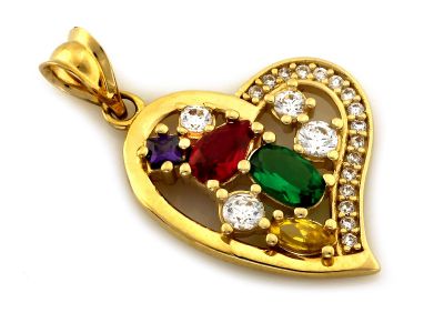 Złota przywieszka 585 serce z kolorowymi kamieniami