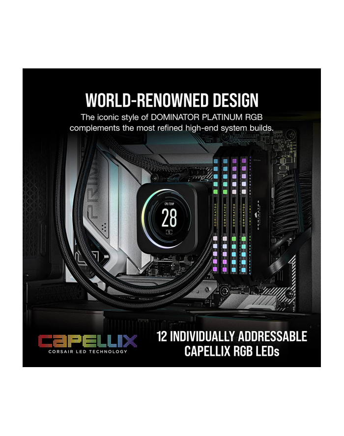CORSAIR DOMINATOR PLATINUM RGB 64GB 2x32GB DDR5 5600MHz DIMM Unbuffered 40-40-40-77 OC PMIC XMP 3.0 Black Heatspreader RGB LED 1.25V