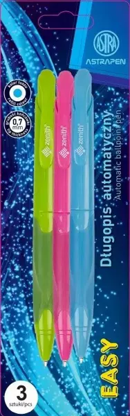 Długopis automatyczny z ergonomicznym uchwytem Simple 1 mm Astra Pen, blister 3 sztuki - ASTRA art-pap