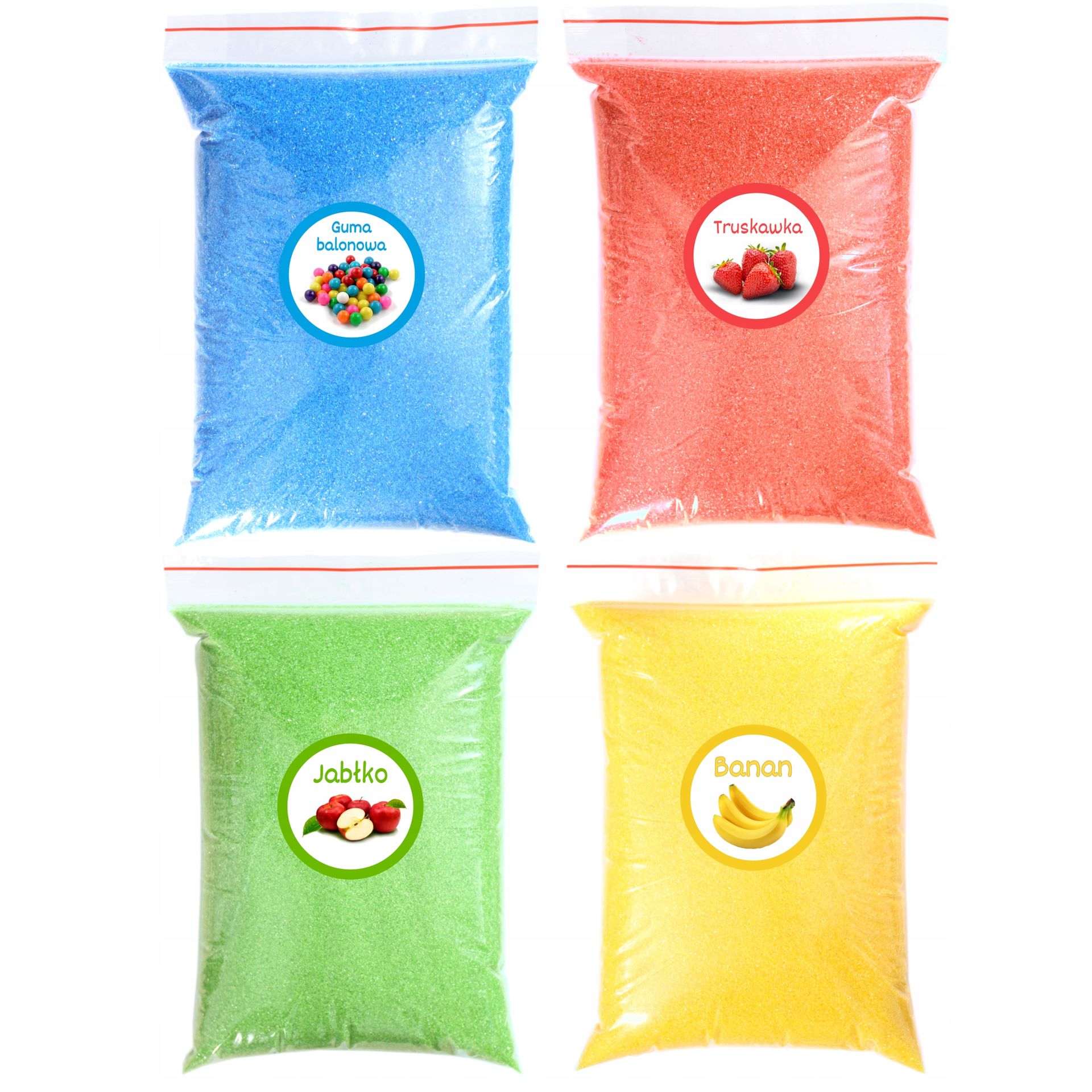 Cukier Kolorowy i Smakowy 4x 1kg Doypack Do Waty Cukrowej Zestaw