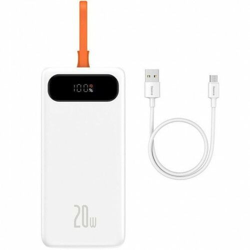 Baseus Block powerbank z cyfrowym wyświetlaczem i wbudowanym kablem Lightning szybkie ładowanie 20000mAh 20W biały (PPLK000002) PPLK000002