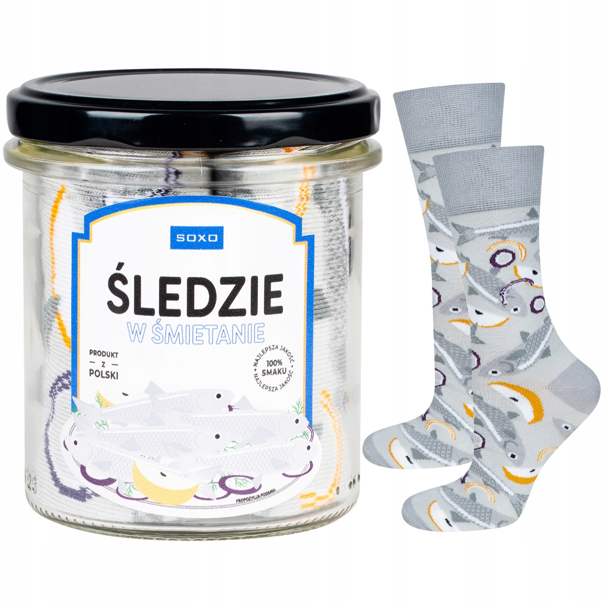 Śmieszne Skarpety Męskie Bawełniane Soxo Śledź